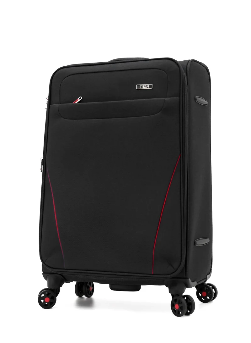 تيتان TITAN Soft Side Travel Luggage Set, Double Spinner Trolley Bags, Black, TSA Lock, 2-Piece Set